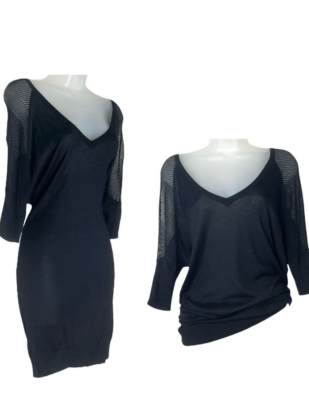 Y2K Express Hollow Out Mesh Sleeve Dolman Mini Shirt Dress Black M Punk Cocktail